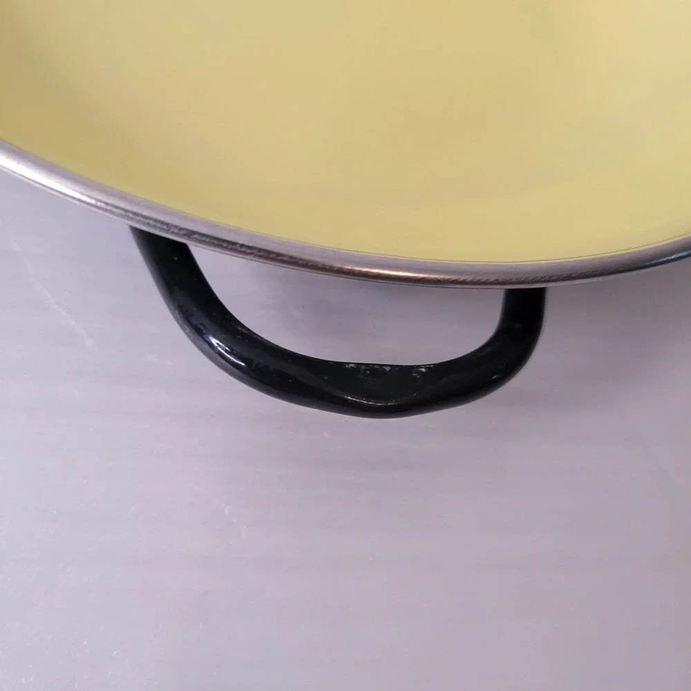 Vintage Enamelware Skillet Set 3pc Multi Color Yugoslavia Nesting Pans Handle